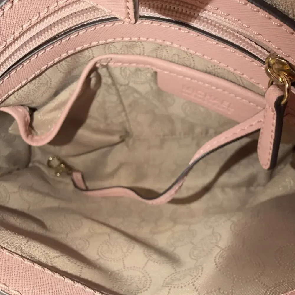 Michael Kors Pink Medium Satchel Top Handle Zip Adjustable Strap Logo Charm